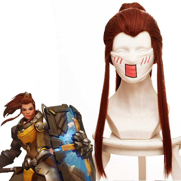 Overwatchch DVAva Support Brigittete Ponytail Cos Anime Wig Cosplay Game Perform Molding Accessories Double Fluffy Hair Wig