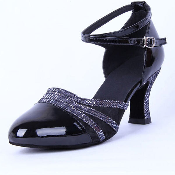 Ladies Latin Dance Shoes Closed Toe Middle Heel Ladies Bling Ballroom Dancing Shoe Waltz Viennese Waltz Tango Foxtrot Shoes