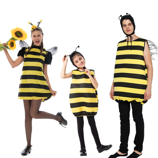 Tierkostüm Kinder Hummel Kostüm für Familie Honigbiene Erwachsene Cosplay Tunika Kopfschmuck Anzug Purim Karneval Kostüm