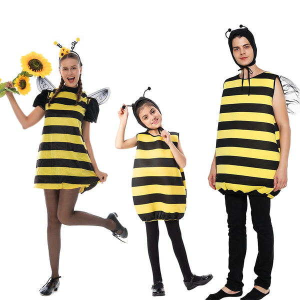 Animal Costume Kids Bumble a Bee Costume For Family Honey a Bee Adult Cosplay Tunics Headpiece Suit Purim Carnival Costume