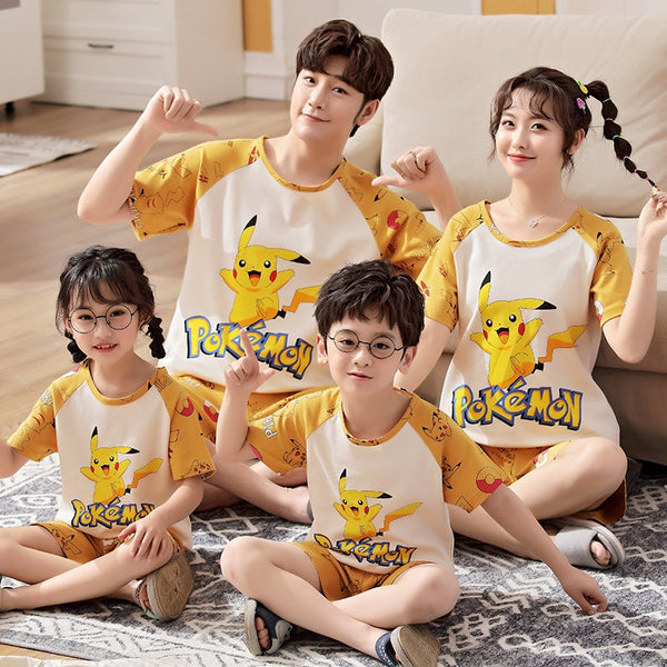 Family Matching Outfits Cartoon Parentage Homewear Child T Shirt Shorts Sets Summer Couples Pajamas Home Alike Sleepwear Suits