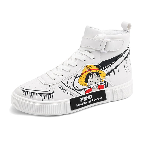 Men's Shoes Vulcanized Shoes Man Luffy Zoro One Piece Sneakers Men Casual Shoes Male Cartoon Animation High Top Skateboard Shoes