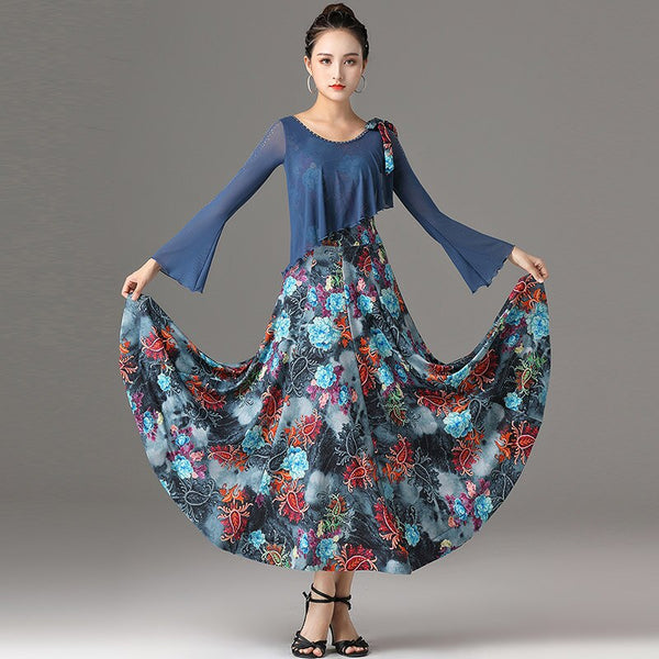 Floral Ballroom Dance Dress For Women Elegant Performance Costume Designer Clothes Waltz Dance Wear Latin Dance Outfit  DL7213
