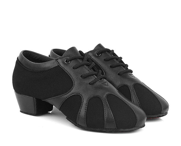 Professional Men Boys Latin Dance Shoes Nubuck Leather Lace-up Ballroom Dance Shoe Split Soles Sneakers T430 Size EU26-EU40