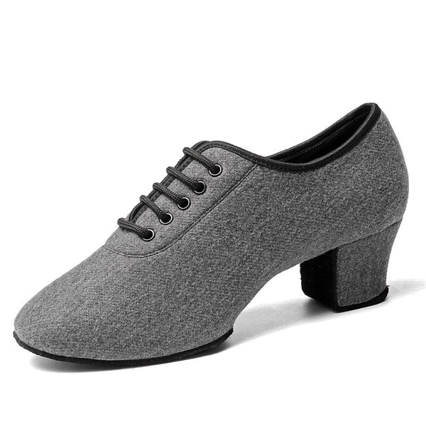 2021 Cashmere Upper Ballroom Latin Dance Shoes for Women Smoky Gray 5cm Heel Cow Leather Sole Lace Up Dance Sneakers for Girls