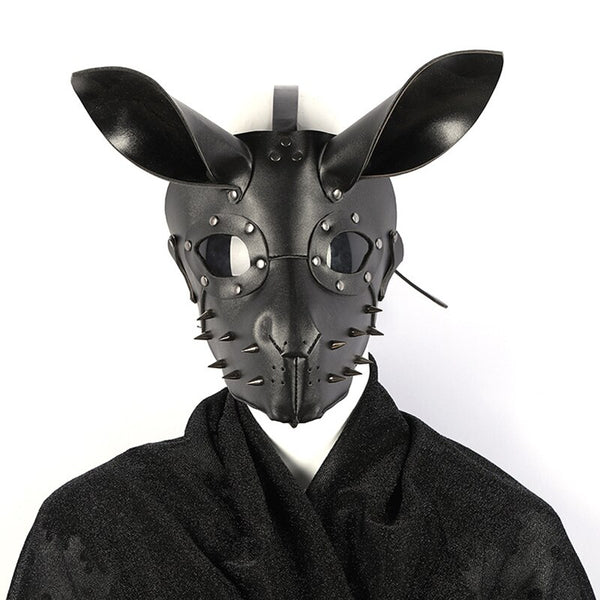PU Leather Rabbit Punk Cosplay Mask Black Bar Party Halloween Costume Masks Headgear Props