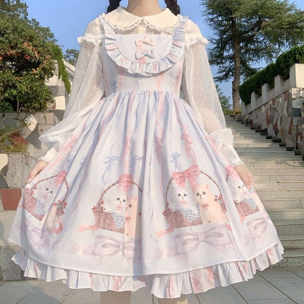 Kawaii Lolita Kleid Frauen Mädchen JSK Lolita Kawaii süße Katzen Teeparty Kleider Rüschen Cosplay Frühling Sommer Slip Dress