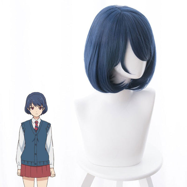 Home Has A Girlfriend Orange Robe Dark Blue Concave Wave Cos Anime Wig Cosplay Game Fluffy Curls Female Hair Perform Wig 33CM