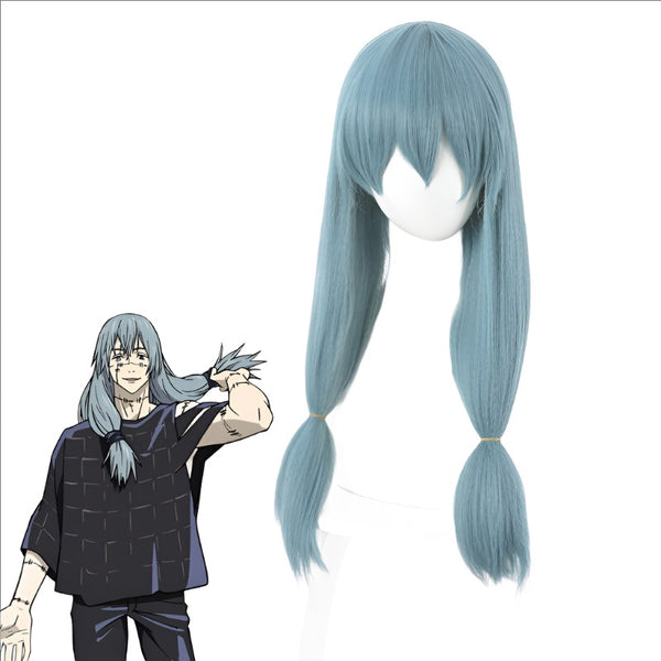 Jujutsu cos Kaisen Mahito Cosplay Wig Blue Heat Resistant Synthetic Hair Double braid Costume Wig