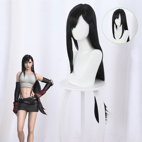 Wig Game Final Cosplay Fantasy VII Tifa Cosplay Wig FF7 Cosplay Long Black Brown Straight Wigs Heat Resistant Synthetic Hair