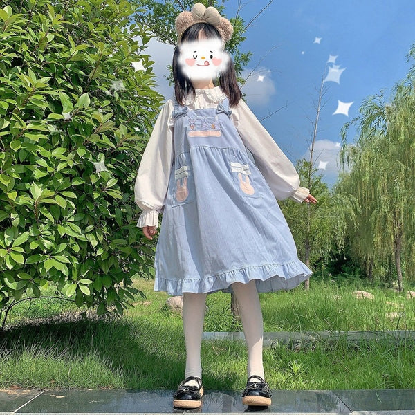 Kawaii Lolita Kleid für Mädchen Soft Japanese Sweets Blue Lolita Outfit Cute Slip Dress Summer Rabbit Embroidery JSK 2021