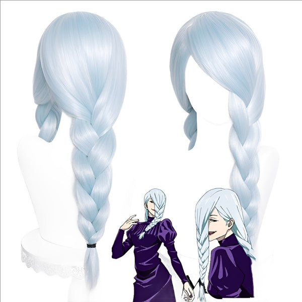 Anime Jujutsu cos Kaisen Mei Mei Cosplay Women 65cm Braid Ice Blue Wig Anime Cosplay Wigs Heat Resistant Synthetic Wigs + Wig Cap