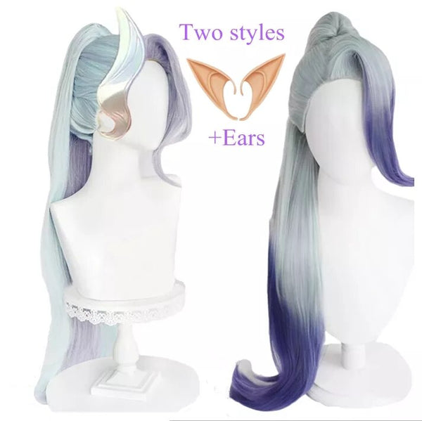 Game LoLs Zyrara Cosplay Wig Crystal Rose Zyrara Gradient Purple Long Ponytail Game Wig Synthetic Hair Heat Resistant Wig+ Wig Cap
