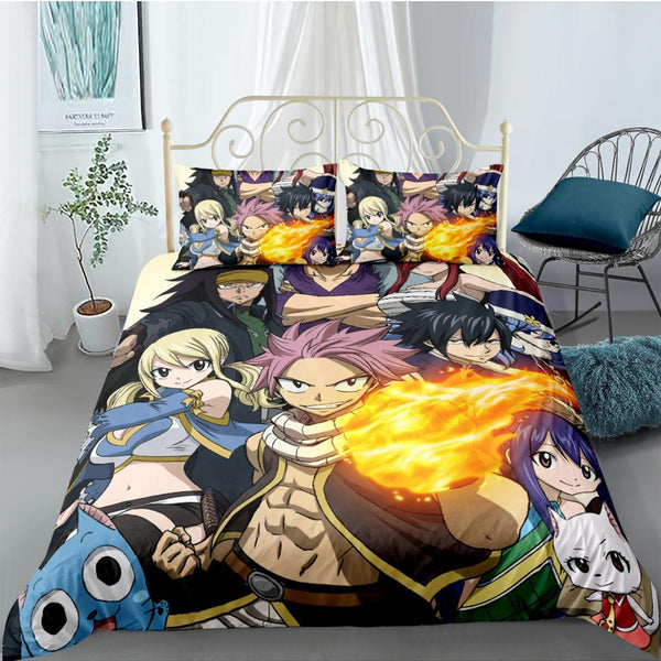 Fairy Tail Anime 3 Teile / satz Bettwäsche Set Blatt Kinderzimmer Bettlaken Kissenbezug Bettwäsche Set Königin Bettwäsche