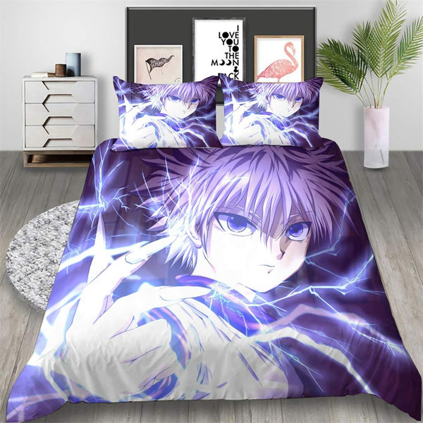 Bettwäsche-Set mit 3 dekorativen Anime-Kissenbezügen, Hunter X Hunter-Muster, Bettbezüge für Teenager, Jungen, Schlafzimmer, Heimtextilien