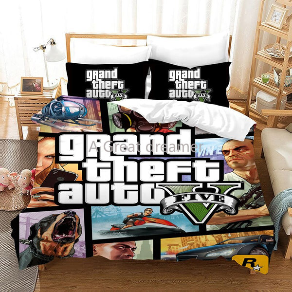 3D-Spiel GTA V Bettwäsche-Set Cartoon Bettbezüge Grand Theft Auto Bettwäsche Bettwäsche mit Kissenbezug (kein Blatt) Dropsjpping
