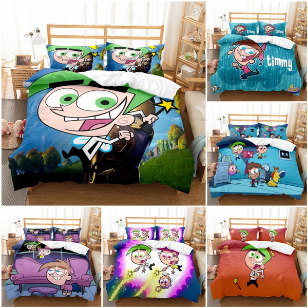 The Fairly Anime Odd Parents Bedding Sets US/Europe/UK Size Quilt Bed Cover Duvet Cover Pillow Case 3 Pieces Sets Childen Adult