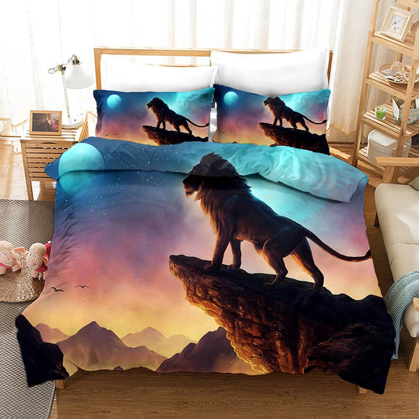 3d Printed Lion Tiger Bedding Set Animal Bed Linen Kids Duvet Cover Set Pillowcase Science Bedclothes Black Design Home Textile