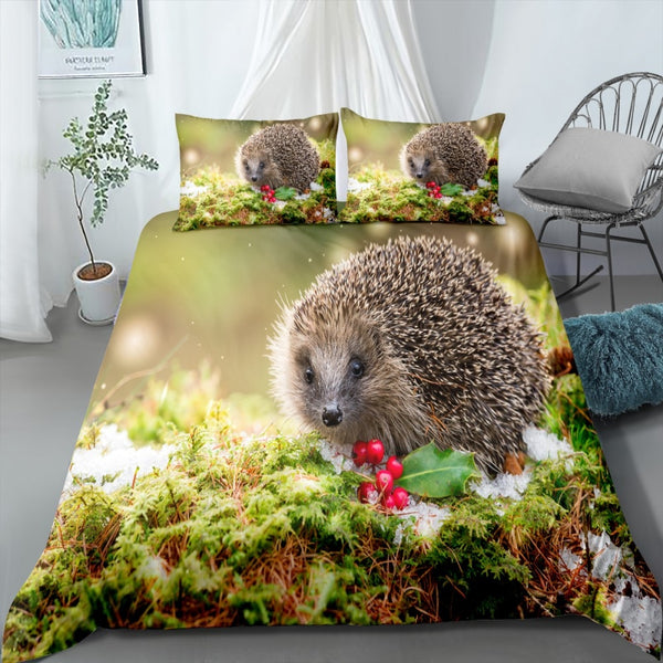 2/3 Pieces Hedgehogog In Grasslands Bedding Sets 3D Print Animal Duvet Cover Set Home Bed Quilt Cover For Bedroom Bed Cover Set