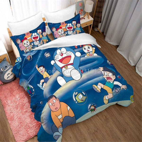Boys Anime Doraemon Bedding Sets Japanese Cartoon Single Double Queen King Duvet Cover Pillow Case Adult Children Bedclothes