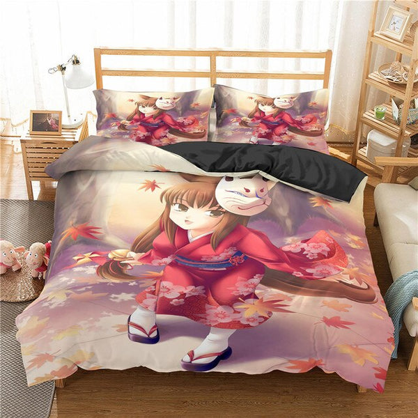 Japan Anime Girls Duvet Covers 3D Printed Bedding Set Cute Comfortable Bedclothes Colorful Bed Linen