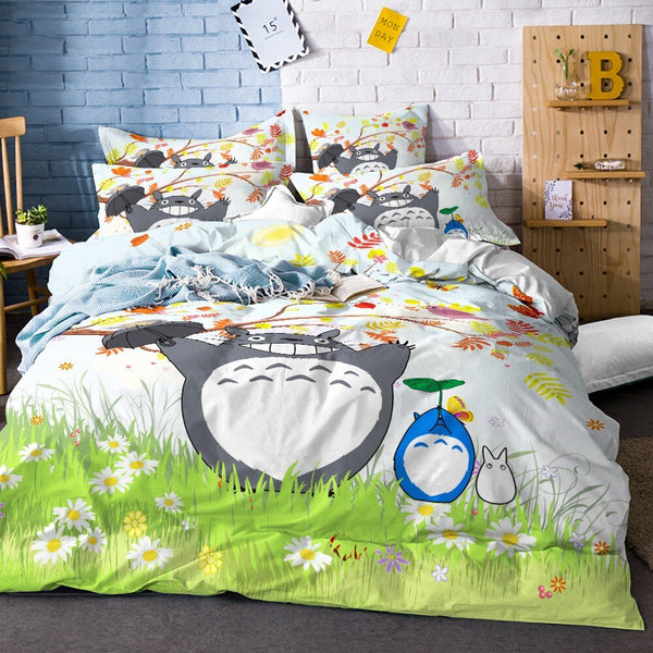 Cute Japanese Anime Totoro Bedding Set 3D Cartoon Down Quilt Cover Floral Bed Quilt Cover Pillowcase (no Sheets)