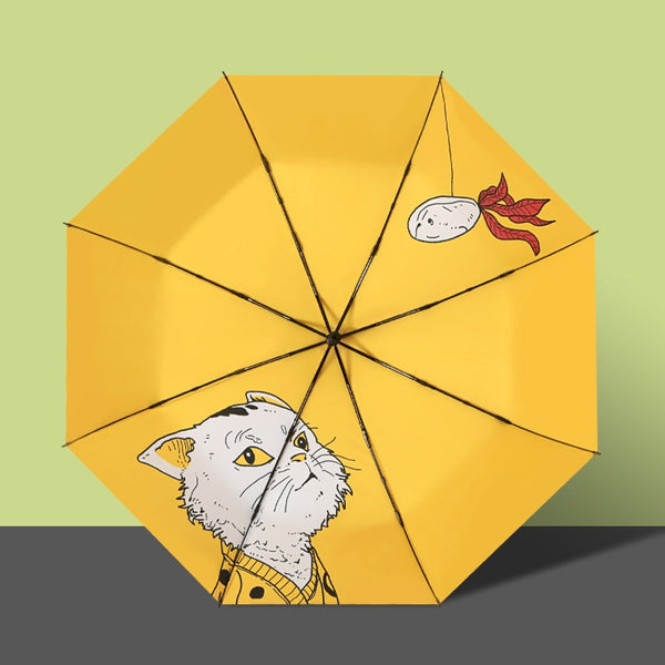 Automatischer Sonnenschirm Regen Damen Anti UV Sonnenschirm Winddicht Mini Taschenschirme Herren Geschenke Katze Paraguas Gelb guarda-chuva