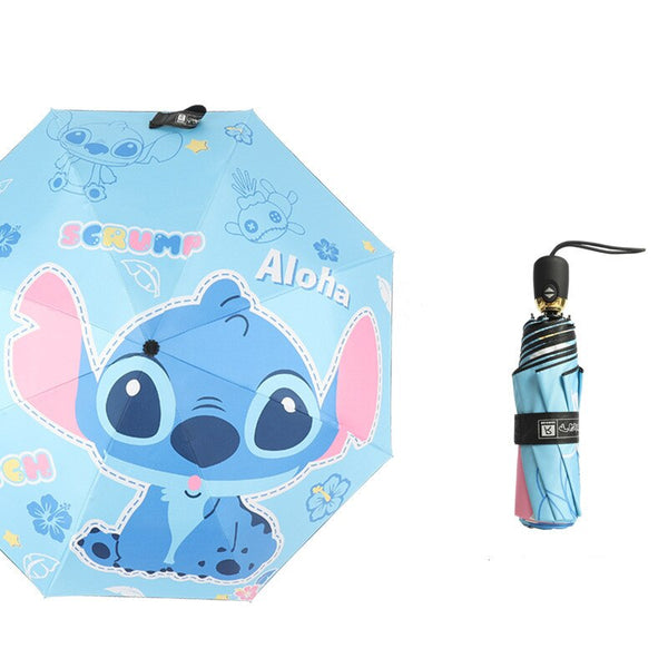 2021 Neuankömmling Vollautomatischer Regenschirm Cartoon Haushalt Stitch Print Anime Nette Frauen Blau Regentage für Kinder