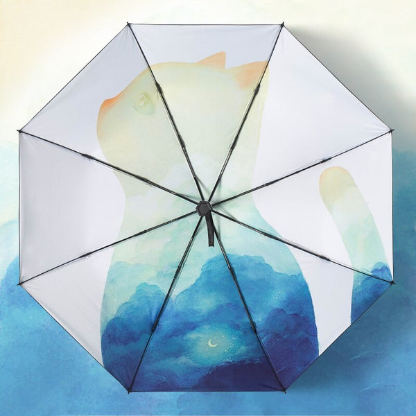 Netter Katzen-Taschenschirm-Regen-Frauen-tragbarer Anti-UV-Sonnenschirm-Männer-Frauenillustration Parapluie Sonniger/regnerischer Sonnenschirm