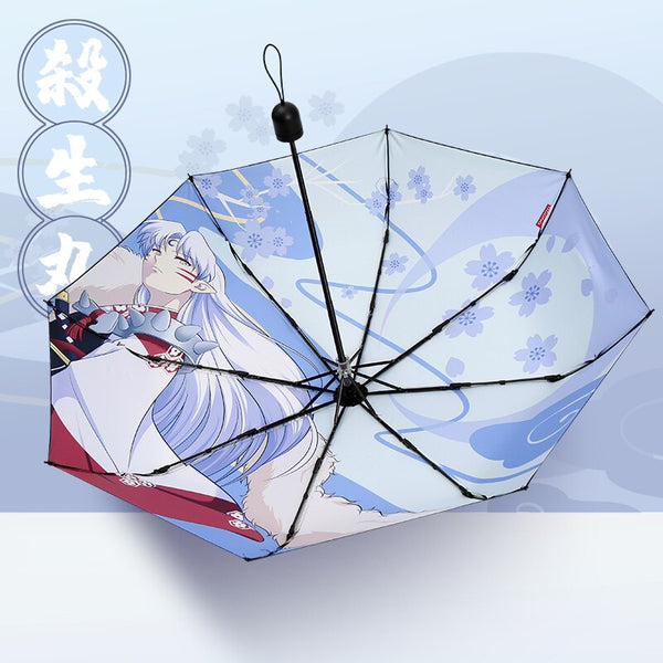 Japanischer Anime Inuyasha Sesshoumaru Cosplay Folding Sun Rain Umbrella Männer Frauen Anti-UV Reise Sonnenschirm Sonnenschirm Geburtstagsgeschenke