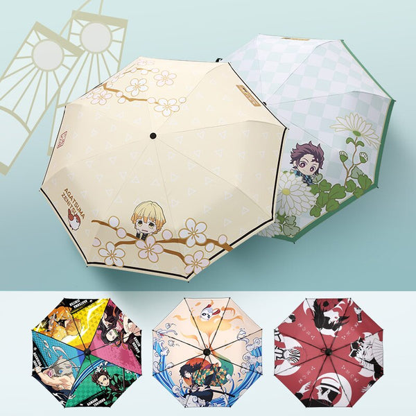 Anime Demon Slayer and Kimetsu no Yaiba Nezuko Kamado Tanjirou Cosplay Folding Sun Rain Umbrella Anti-UV Travel Parasol Sunshade