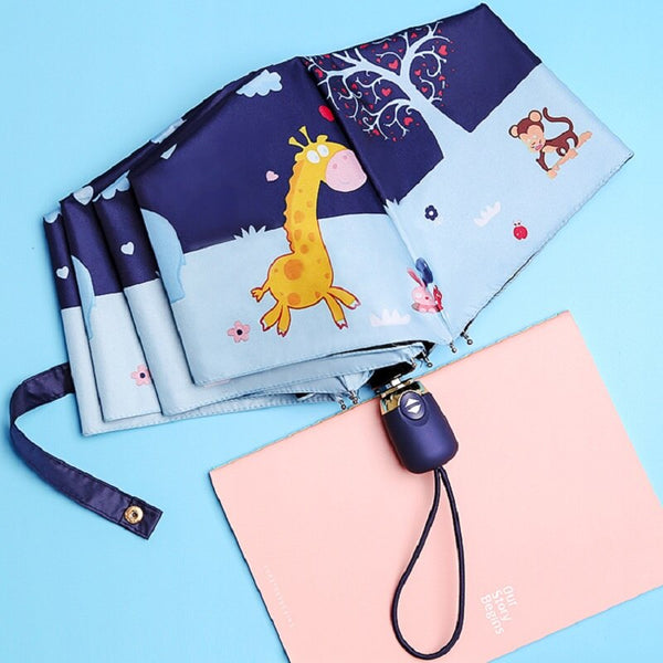 Anime Umbrella Automatic Shrinking Children's Students Vinyl Sunscreen and Sunshade Children Three-folding Umbrella