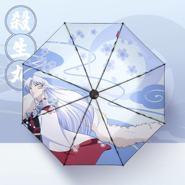 Anime Cartoon Inuyasha Sesshoumaru Muster Cosplay Requisite Sonne Regen Faltbarer Regenschirm Sonnenschirm Regenschirm für Jungen Mädchen Geschenk 1 Stck