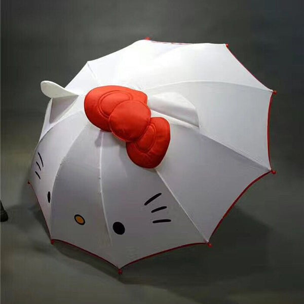 Niedlicher Regenschirm für Kinder, Regen, Helloo Kitty, Regenschirm, 45 cm, langer Griff, Schleife, KT, Katzenregenschirm für Kinder, Mädchen, Regenschirme, Regenrosa
