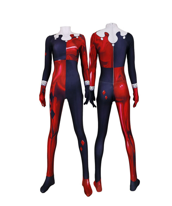 Harleenen Quinzelel Cosplay Costume Red Zentai Suit Anime Superhero Halloween Bodysuit Jumpsuit Adults Kids