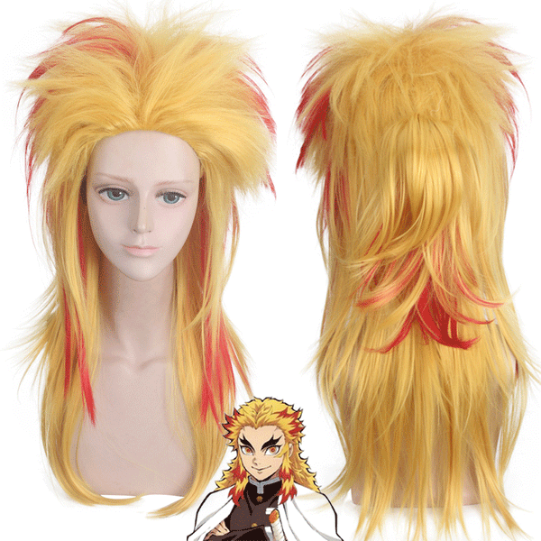 Anime Demon Slayer Rengoku Kyoujurou Cosplay Wig 60cm Long Yellow Heat Resistant Synthetic Hair