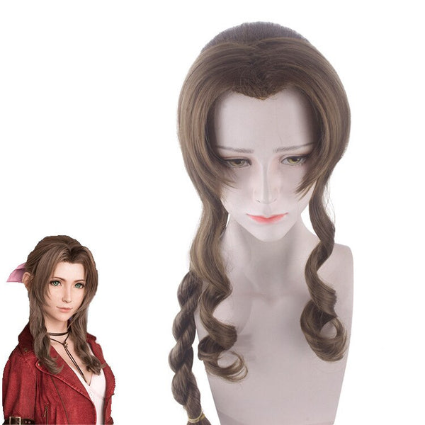Anime Final Cosplay Fantasy Aerith Gainsborough Cosplay Wig 80cm Long Curly Brown Wigs Heat Resistant Synthetic Hair