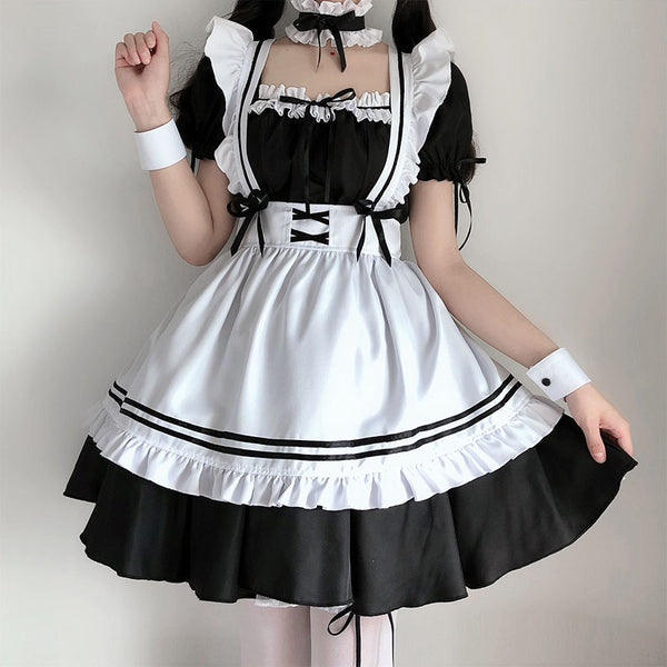 2021 Schwarz Nette Lolita Maid Kostüme Mädchen Frauen Schöne Maid Cosplay Uniform Animation Show Japanische Outfit Kleid Kleidung