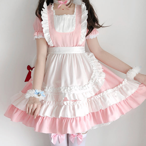 2021 Sommer Sweet Lolita OP Maid Dress Pink Soft Mädchen Frauen Prinzessin Kleider Kawaii Cosplay Kostüm Loli
