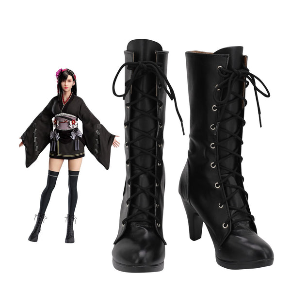 Final Cosplay Fantasy 7 Remake Tifa Cosplay Boots High Heel Black Shoes Custom Made