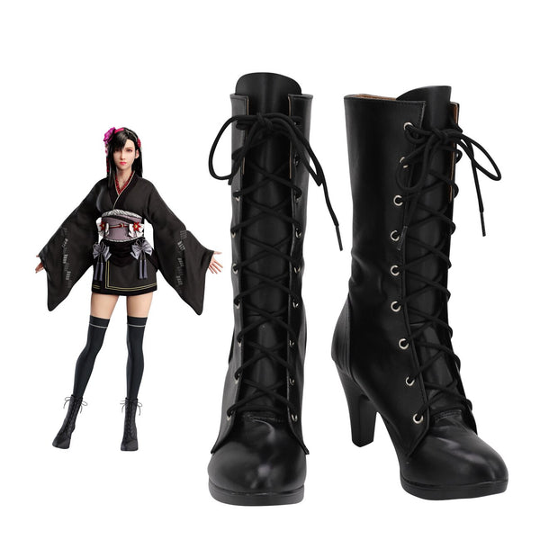 Finals Cosplay Fantasysy 7 Remakeke Tifafa Cosplay Boots High Heel Black Shoes Custom Made