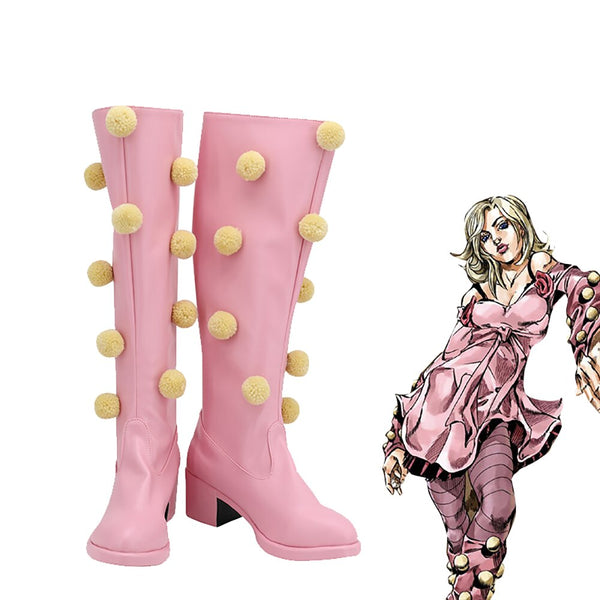 JoJo cos Bizarre Adventure 7 Lucy Steel Cosplay Boots Steel Ball Run Lucy Steel Pink Shoes Custom Made Any Size