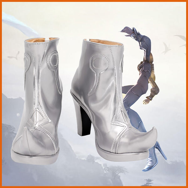 Final Cosplay Fantasy XIV FF14 Ryne Cosplay Boots Sliver Shoes High Heel Custom Made Any Size