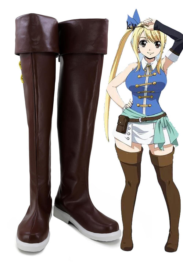 Fairy cos Tail Lucy Cosplay Long Boots Brown Shoes Custom Made Any Size