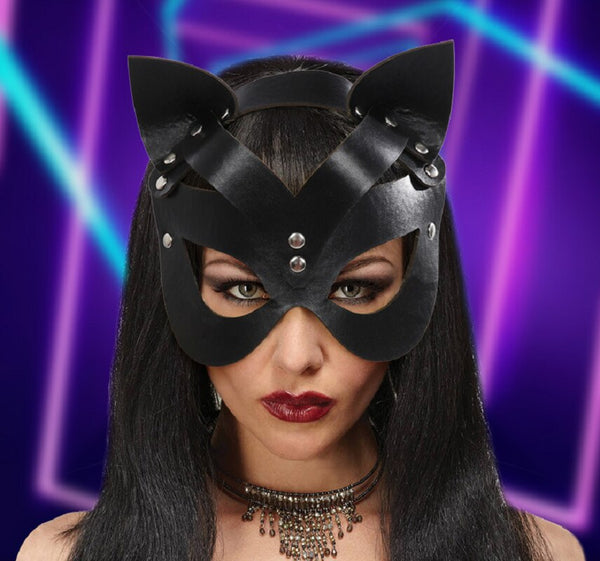 Katzenmaske PU-Leder Tiergesichtsmaske Cosplay Halloween Party Kostüm Requisiten Frauen