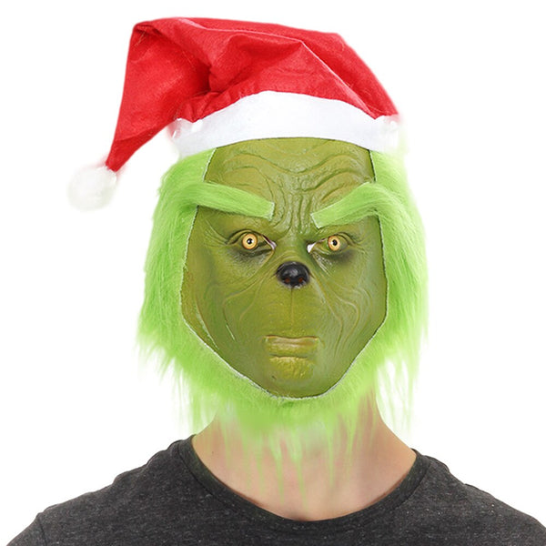 The Christmas Cosplay Latex Mask Ball Event Costume Helmet Party Mask Prop X’MAS Decoration Green Hair Mask Halloween Mask