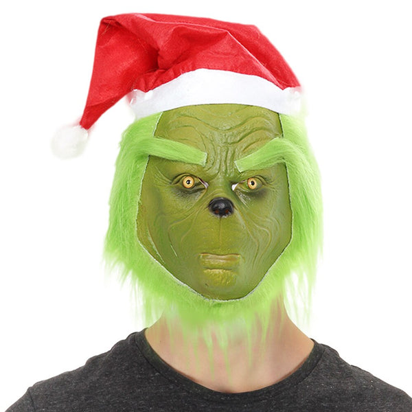 The Christmas Cosplay Latex Mask Ball a Event Costume Helmet Party Mask Prop X’MAS Decoration Green Hair Mask Halloween Mask