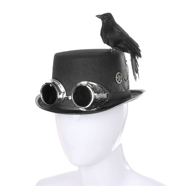Carnival party steampunk Hat Festival costumes Cosplay props Retro glasses and Crow bird Hat for Adults