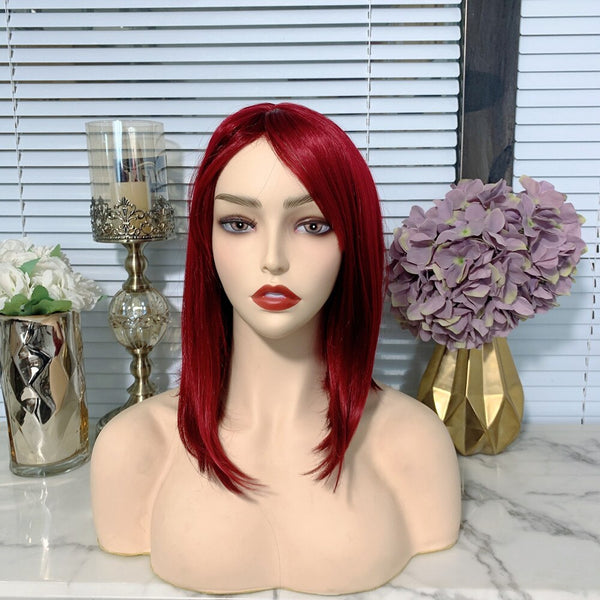 Straight Synthetic Wig with Bangs Full Machine Made Wigs for Black Women Short Bob Red Colored Cosplay Wig Heat Resistant