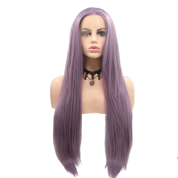 Purple Synthetic Hair Wigs Long Straight Fiber Hair Heat Resistant Synthetic Lace Frontal Cosplay Party Wigs for Fashion Women
